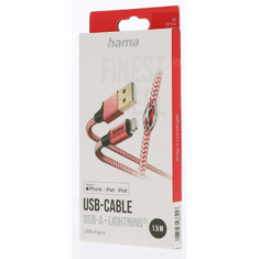 Hama MFi USB kabel Reflective pro Apple, USB-A Lightning 1,5 m, červený