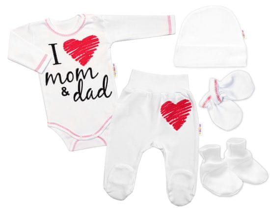 Baby Nellys 5-ti dílná soupravička do porodnice I love mom & dad, unisex, vel. 56