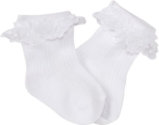 Baby Nellys Bavlněné ponožky s krajkovým volánkem, bílé, 0-6m