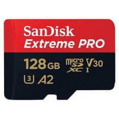 SanDisk Paměťová karta Extreme PRO microSDXC 128GB 200MB/s / 90MB/s A2 C10 V30 UHS-I U3, adaptér