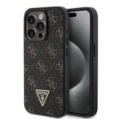 Guess  PU Leather 4G Triangle Metal Logo Zadní Kryt pro iPhone 15 Pro Black