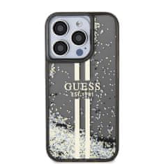 Guess  PC/TPU Liquid Glitter Gold Stripe Zadní Kryt pro iPhone 15 Pro Black