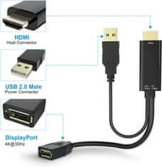 PremiumCord adaptér HDMI to DisplayPort Male/Female s napájením z USB