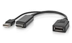 Nedis adaptérový kabel DisplayPort - HDMI/ zástrčka DisplayPort - zásuvka HDMI/ USB napájení/ 20cm/ černý