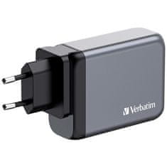 Verbatim Nabíječka do sítě GNC-100 GaN 100W, 3x USB-C PD 100/ 65W, 1x USB-A QC 3.0 - stříbrná