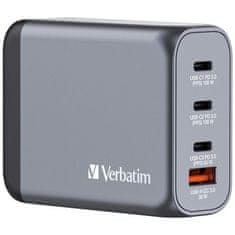 Verbatim Nabíječka do sítě GNC-100 GaN 100W, 3x USB-C PD 100/ 65W, 1x USB-A QC 3.0 - stříbrná