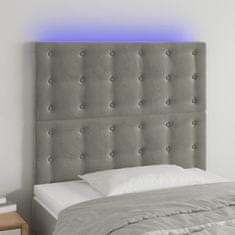 Vidaxl Čelo postele s LED světle šedé 90x5x118/128 cm samet