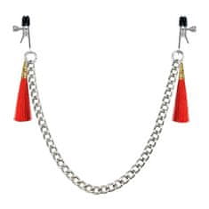 Lovetoy LoveToy Tassel Nipple Clamp with Chain Red, červené skřipce na bradavky 14 cm