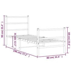 Vidaxl Kovový rám postele s hlavovým a nožním čelem bílý 75 x 190 cm