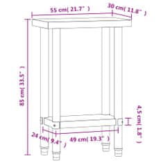 Greatstore Kuchyňský pracovní stůl 55 x 30 x 85 cm nerezová ocel