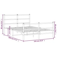 Vidaxl Kovový rám postele s hlavovým a nožním čelem bílý 135 x 190 cm