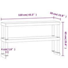 Greatstore Police na pracovní stůl 2patrová 110 x 30 x 65 cm nerezová ocel