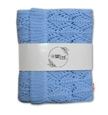Baby Nellys Luxusní bavlněná háčkovaná deka, dečka. ažurková LOVE, 75x95cm - modrá