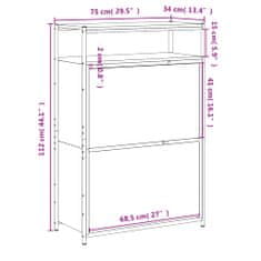 Vidaxl Botník šedý sonoma 75 x 34 x 112 cm kompozitní dřevo