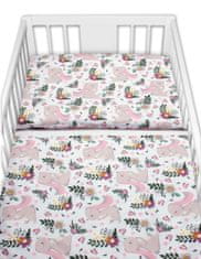 Baby Nellys 3-dílná sada, mantinel s povlečením Králíček na louce - růžová, bílá, 120 x 90, 40x60 cm