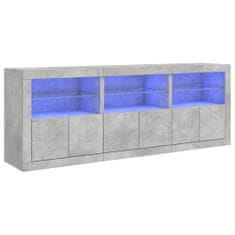 Vidaxl Příborník s LED osvětlením betonově šedý 181,5 x 37 x 67 cm