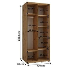 Veneti Šatní skříň ASIRI 3 - 120/60 cm, černá / bílá / stříbrná