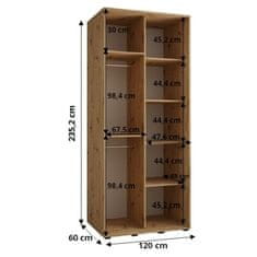 Veneti Šatní skříň ASIRI 3 - 120/60 cm, černá / bílá / stříbrná