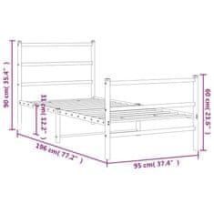 Vidaxl Kovový rám postele s hlavovým a nožním čelem bílý 90 x 190 cm