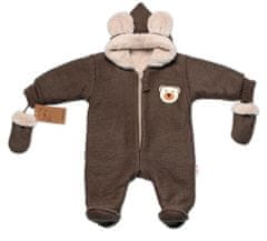 Baby Nellys Oteplená pletená kombinéza s rukavičkama Teddy Bear, dvouvrstvá, hnědá,vel. 56