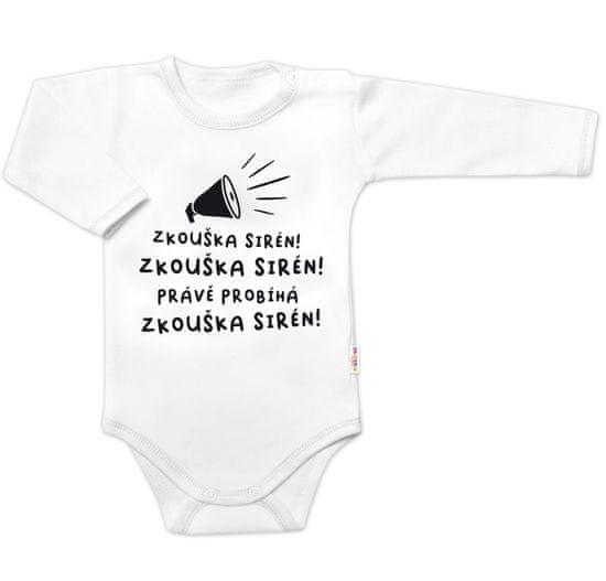 Baby Nellys Vtipné body dlouhý rukáv Zkouška sirén, bílé, vel. 86