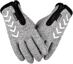 Camerazar Pánské zateplené dotykové rukavice s reflexními prvky, šedá melanžová barva, polyester a guma, velikost XL
