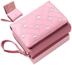 Camerazar Elegantní Malá Dámská Peněženka se Srdíčky, Růžová, kvalitní umělé kůže, 10.5x8x3.7 cm