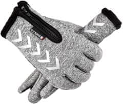Camerazar Pánské zateplené dotykové rukavice s reflexními prvky, šedá melanžová barva, polyester a guma, velikost XL