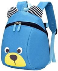 Camerazar Dětský batůžek Medvídek s ušima, modrý, polyester, 27x22x10 cm + šňůrka na krk