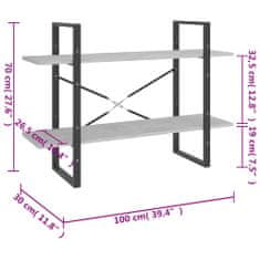 Vidaxl Knihovna se 2 policemi betonově šedá 100 x 30 x 70 cm kompozit