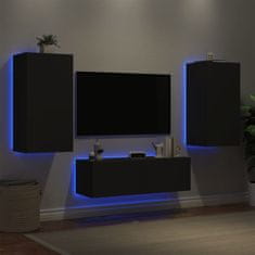 Greatstore 3dílná obývací stěna s LED osvětlením černá