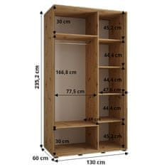 Veneti Šatní skříň ASIRI 3 - 130/60 cm, černá / stříbrná