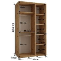 Veneti Šatní skříň ASIRI 3 - 130/60 cm, černá / stříbrná