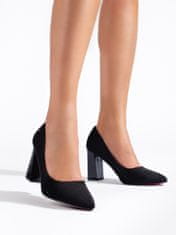 Amiatex Krásné černé dámské lodičky na širokém podpatku + Ponožky Gatta Calzino Strech, černé, 36
