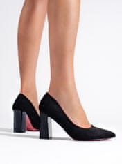 Amiatex Krásné černé dámské lodičky na širokém podpatku + Ponožky Gatta Calzino Strech, černé, 39