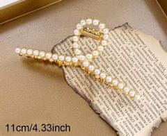 For Fun & Home Velká kovová spona do vlasů se zlatými perlami, 11 cm x 4,5 cm