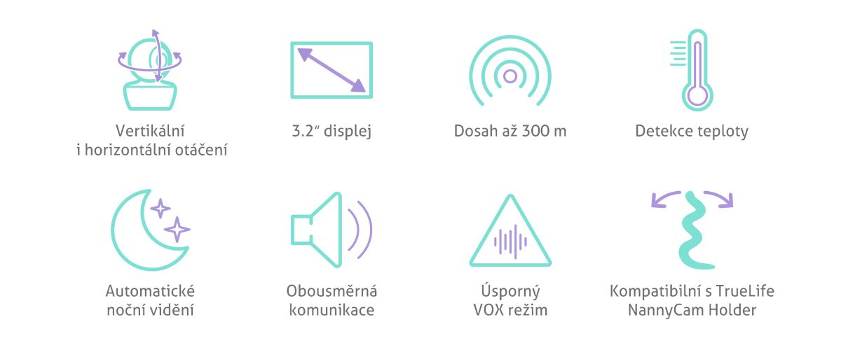  moderní dětská chůvička truelife pro monitoring miminka ohlídá teplotu v místnosti připomene čas krmení lcd displej 300 m vzdálenost 