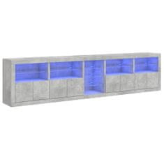 Vidaxl Příborník s LED osvětlením betonově šedý 283 x 37 x 67 cm