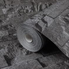 Vidaxl Tapeta 3D vzhled kamene černá 10 x 0,53 m vliesová