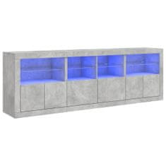 Vidaxl Příborník s LED osvětlením betonově šedý 202 x 37 x 67 cm