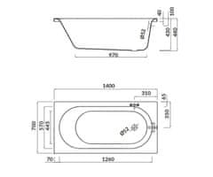 CERSANIT Obdélníková vana octavia 140x70 (S301-250)