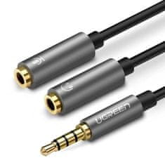 Ugreen Ugreen Kabel sluchátkové rozdvojky 3,5 mm mini jack AUX mikrofon 20 cm (mikrofon + stereo výstup) stříbrný (30619)