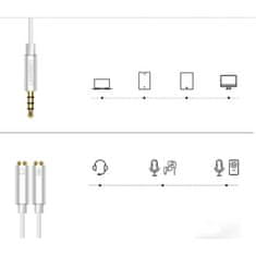 Ugreen Ugreen Kabel sluchátkové rozdvojky 3,5 mm mini jack AUX mikrofon 20 cm (mikrofon + stereo výstup) stříbrný (30619)