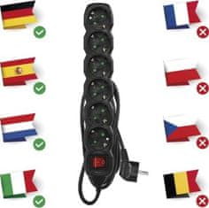 Emos Prodlužovací kabel 1,5 m / 6 zásuvek / s vypínačem / černý / PVC / 1,5 mm2