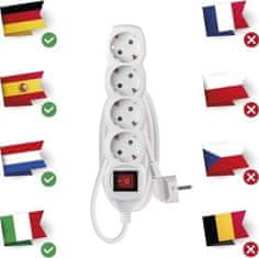 Emos Prodlužovací kabel 1,5 m / 4 zásuvky / s vypínačem / bílý / PVC / 1,5 mm2