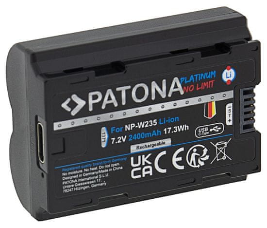 PATONA baterie pro foto Fuji NP-W235 2400mAh Li-Ion Platinum USB-C nabíjení