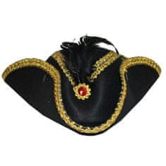 funny fashion Historický třírohý klobouk s broží a peřím
