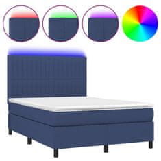 Vidaxl Box spring postel s matrací a LED modrá 140x190 cm textil