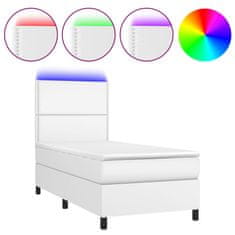 Vidaxl Box spring postel s matrací a LED bílá 90x190 cm umělá kůže