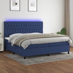 Vidaxl Box spring postel s matrací a LED modrá 200x200 cm textil